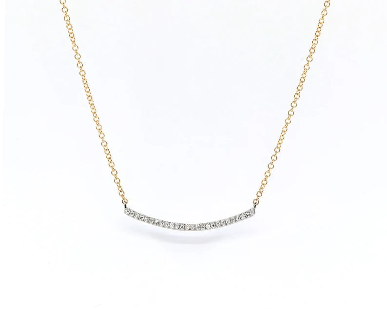 14K DIAMOND 1" CURVED BAR NECKLACE