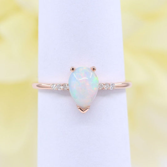 14K PEAR OPAL DIAMOND SOLITAIRE RING