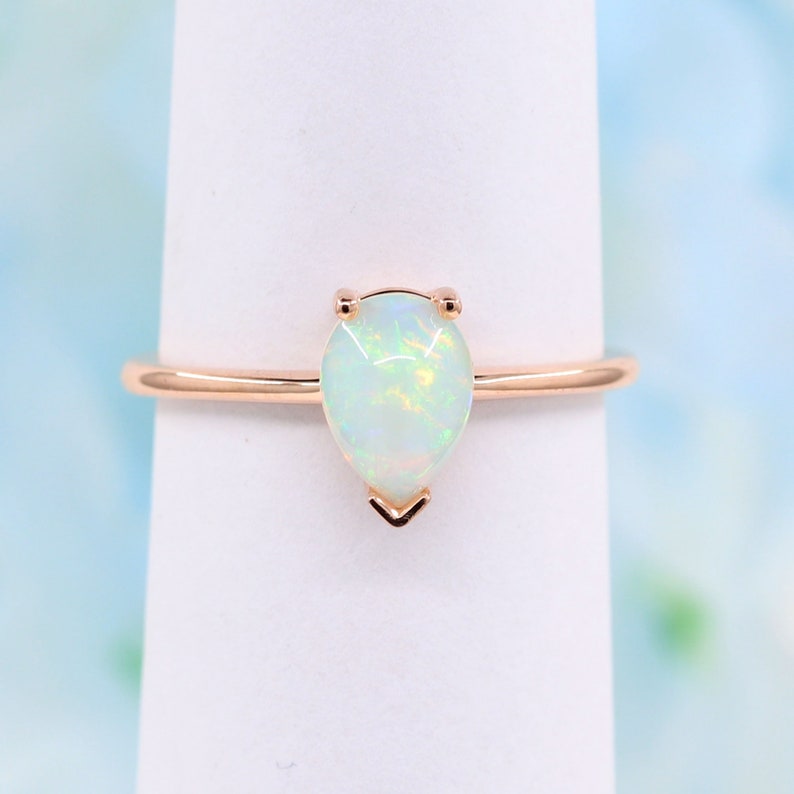 14K PEAR OPAL RING DIAMOND V BAND 2 RING SET