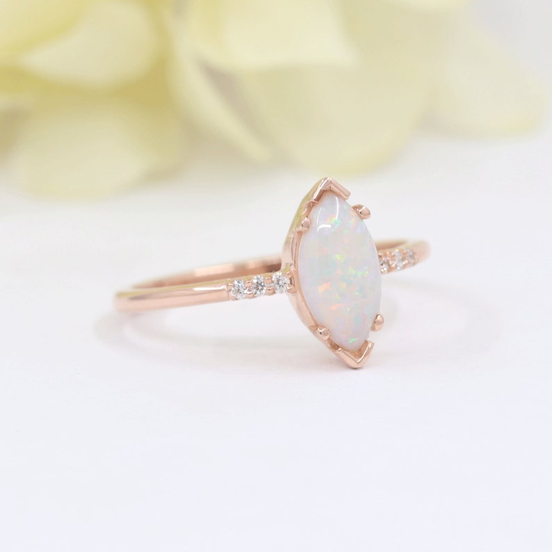 14K MARQUISE OPAL DIAMOND SOLITAIRE RING