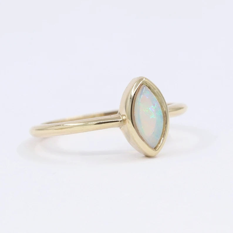 14K MARQUISE OPAL BEZEL SOLITAIRE RING