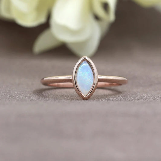 14K MARQUISE OPAL BEZEL SOLITAIRE RING