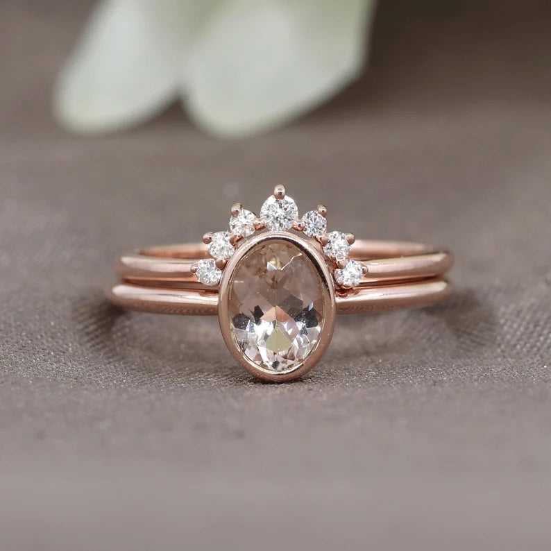 14K OVAL MORGANITE BEZEL SOLITAIRE RING