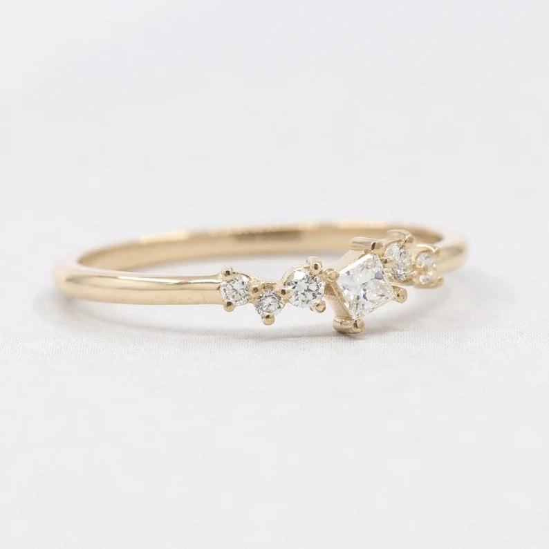 14K SQUARE DIAMOND CLUSTER BAND