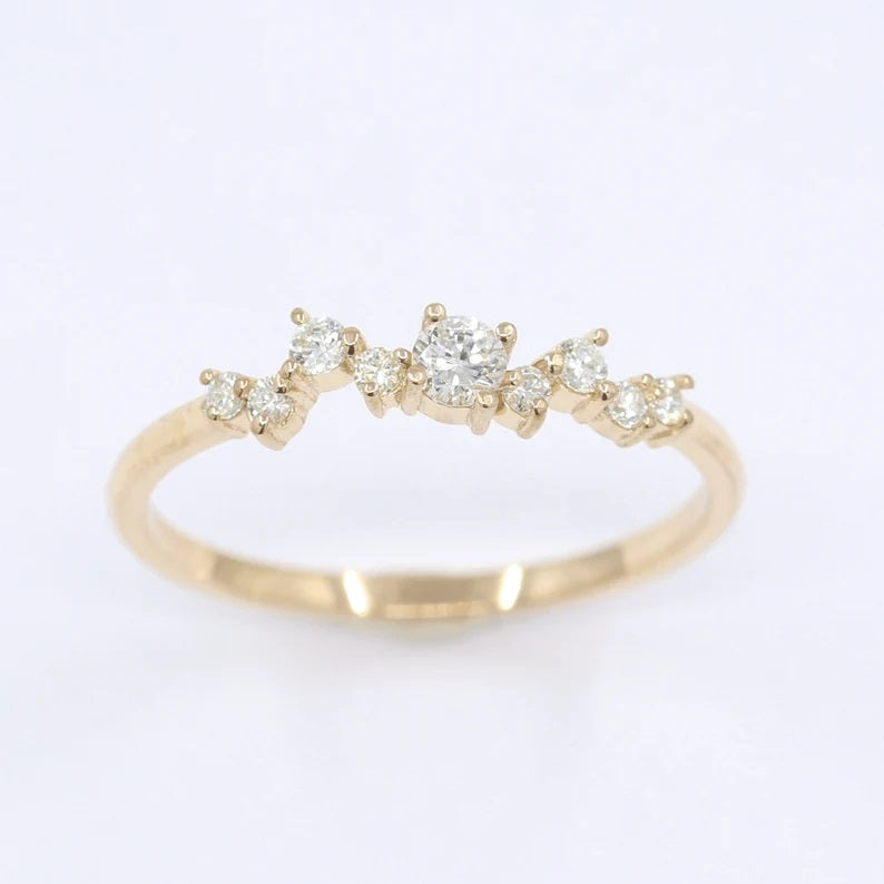 14K 0.21CT DIAMOND CLUSTER BAND