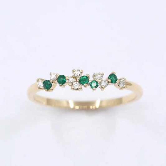 14K EMERALD DIAMOND CLUSTER BAND