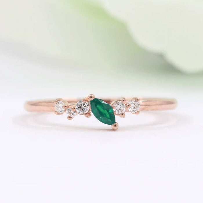 14K 1 MARQUISE EMERALD DIAMOND CLUSTER BAND