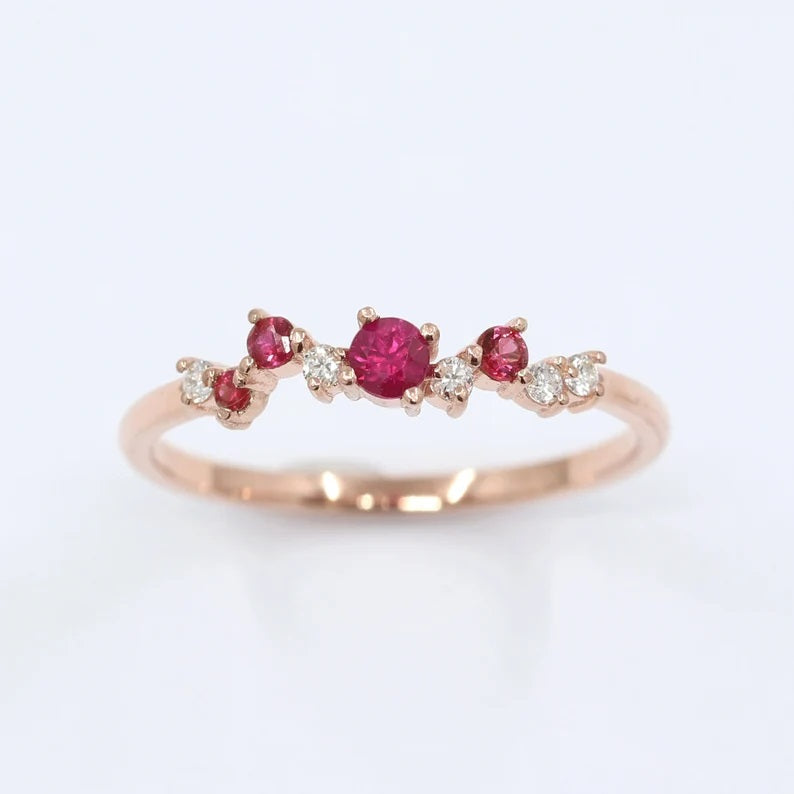 14K RUBY DIAMOND CLUSTER BAND