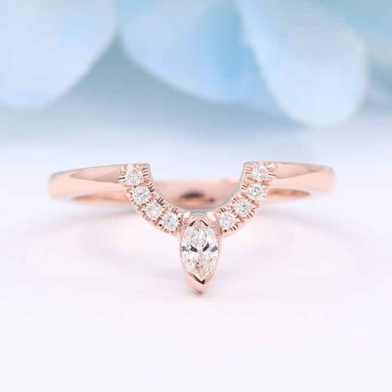 14K PEAR OPAL BEZEL RING MARQUISE DIAMOND U BAND 2 RING SET