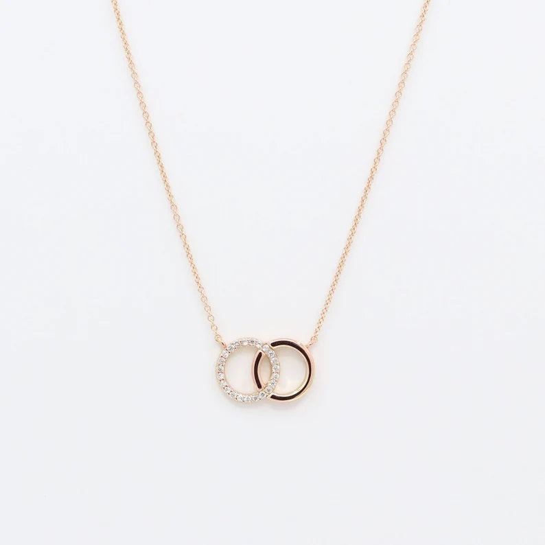 14K DIAMOND DOUBLE CIRCLE NECKLACE