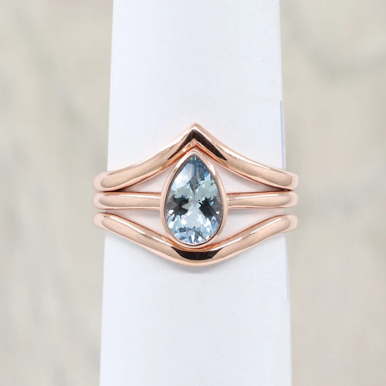 14K PEAR AQUAMARINE BEZEL SOLITAIRE RING