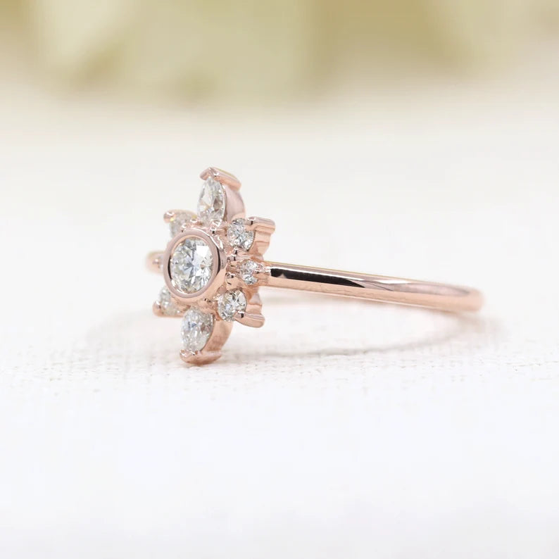 14K DIAMOND BEZEL FLOWER RING