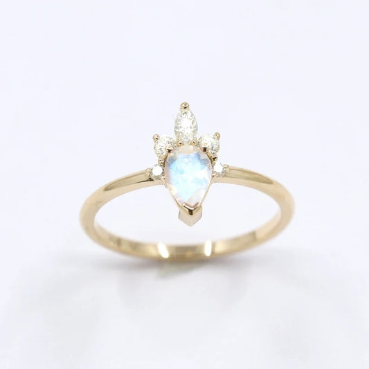 14K MOONSTONE DIAMOND CROWN RING