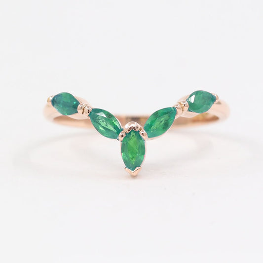 14K MARQUISE EMERALD CHEVRON BAND