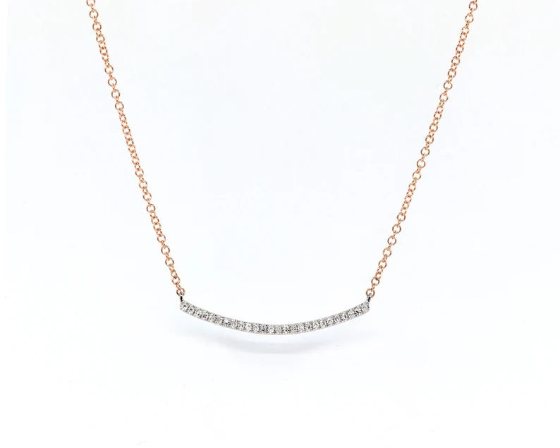 14K DIAMOND 1" CURVED BAR NECKLACE