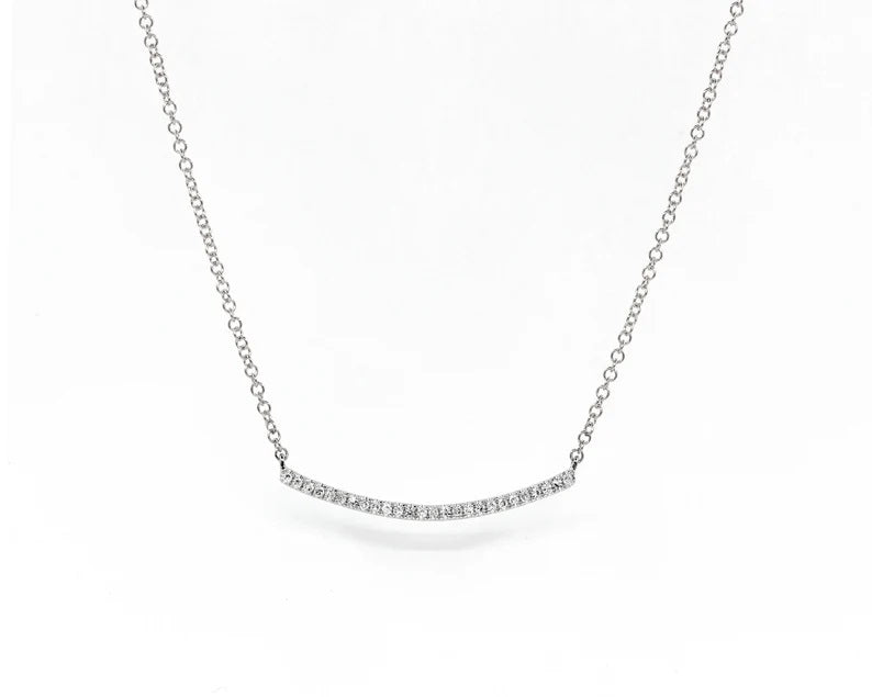 14K DIAMOND 1" CURVED BAR NECKLACE