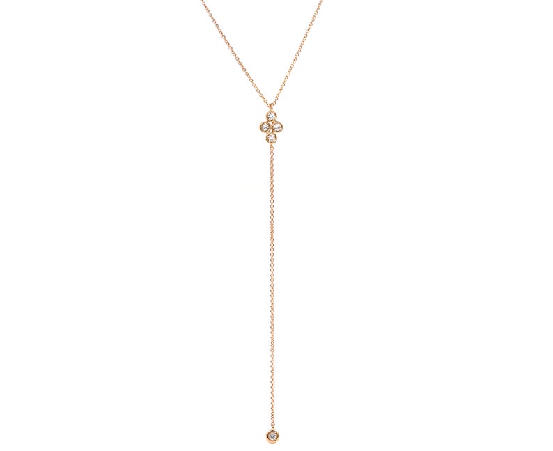 14K 4 DIAMOND BEZEL CLUSTER LARIAT NECKLACE