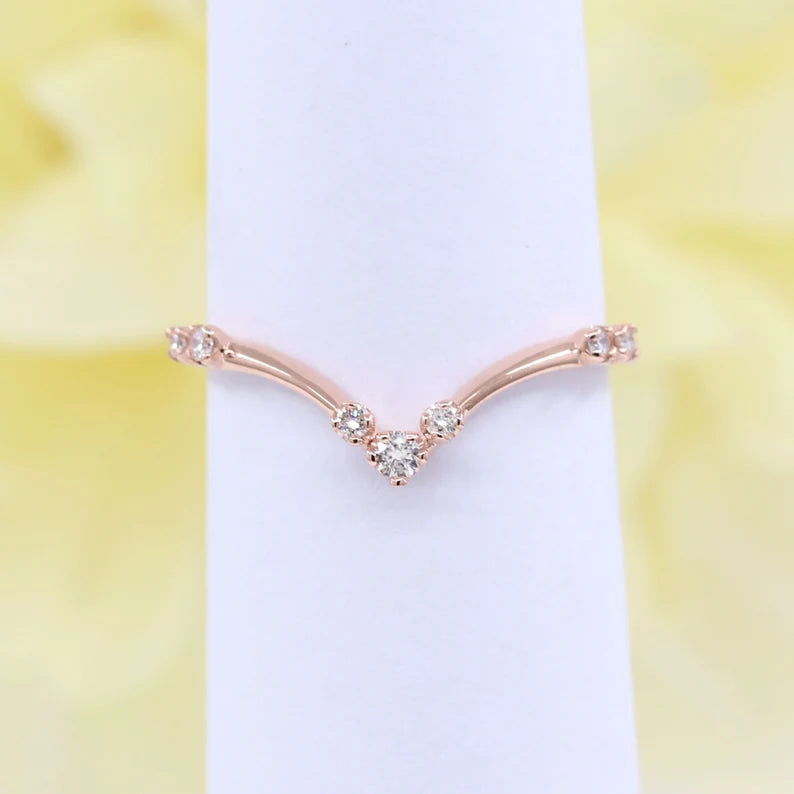 14K PEAR MORGANITE RING DIAMOND CHEVRON BAND 3 RING SET
