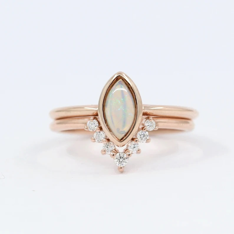 14K MARQUISE OPAL BEZEL SOLITAIRE RING
