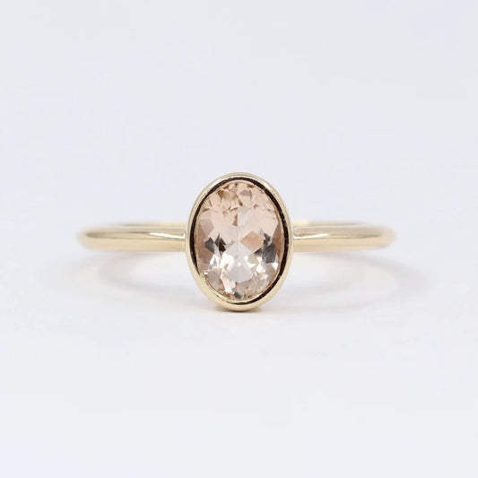 14K OVAL MORGANITE BEZEL SOLITAIRE RING