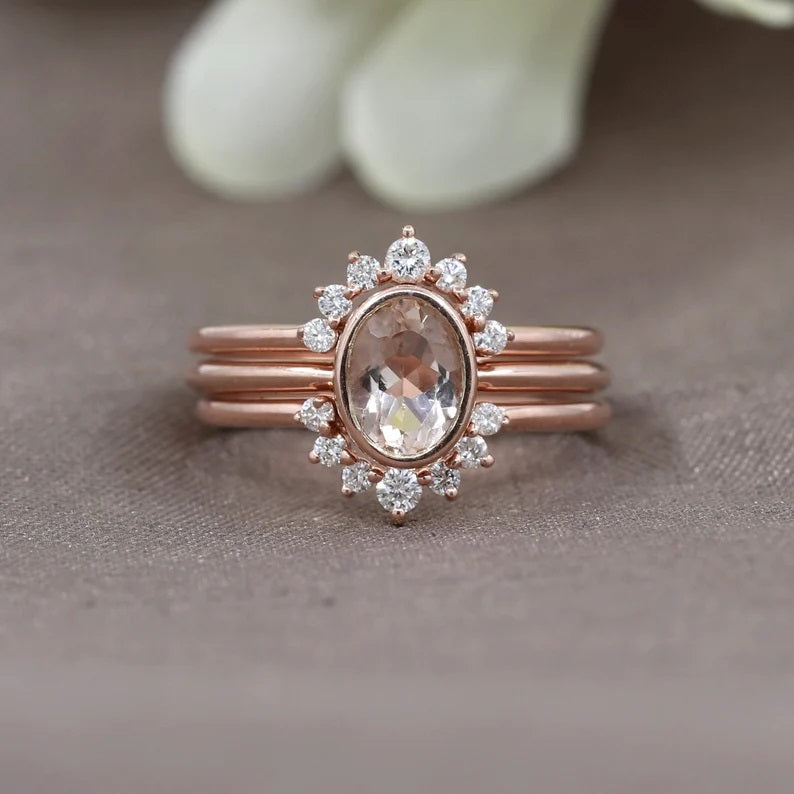 14K OVAL MORGANITE BEZEL SOLITAIRE RING