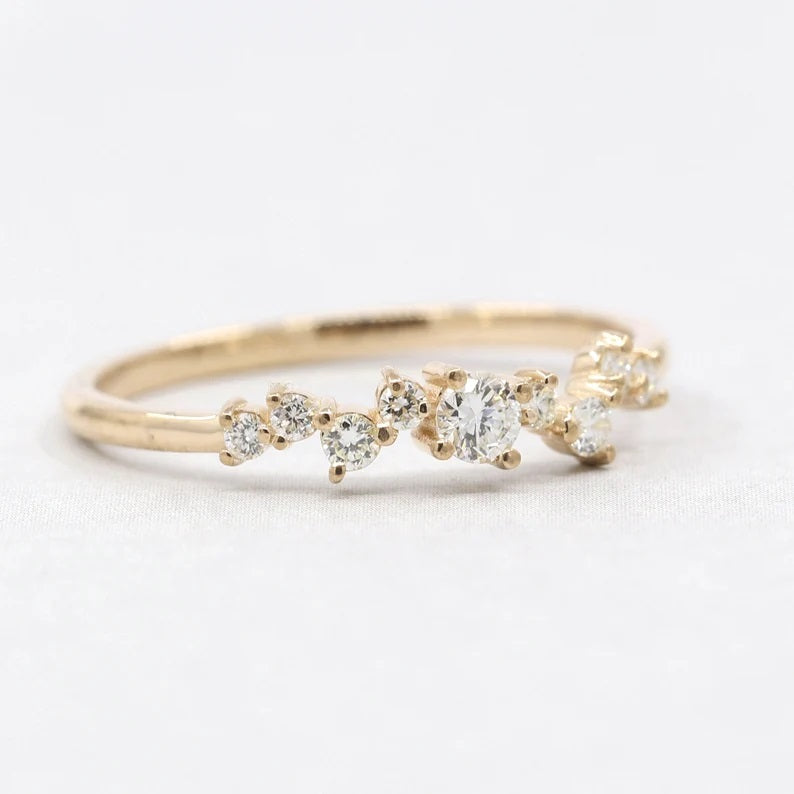 14K 0.21CT DIAMOND CLUSTER BAND