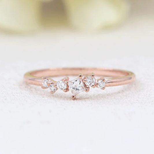 14K SQUARE DIAMOND CLUSTER BAND