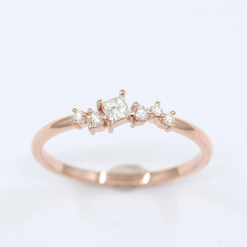 14K SQUARE DIAMOND CLUSTER BAND