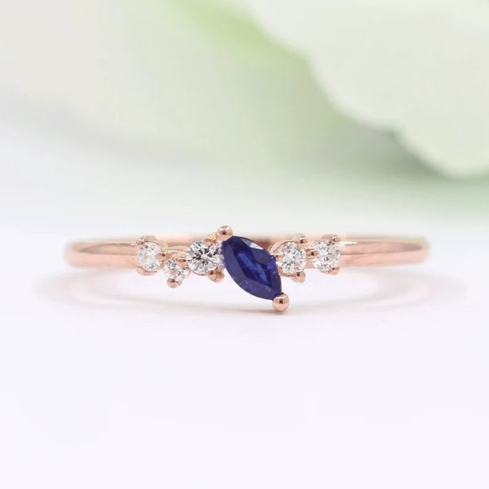 14K 1 MARQUISE SAPPHIRE DIAMOND CLUSTER BAND