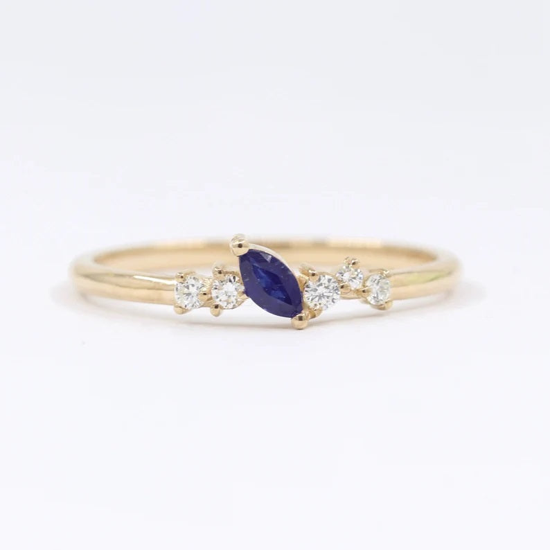 14K 1 MARQUISE SAPPHIRE DIAMOND CLUSTER BAND