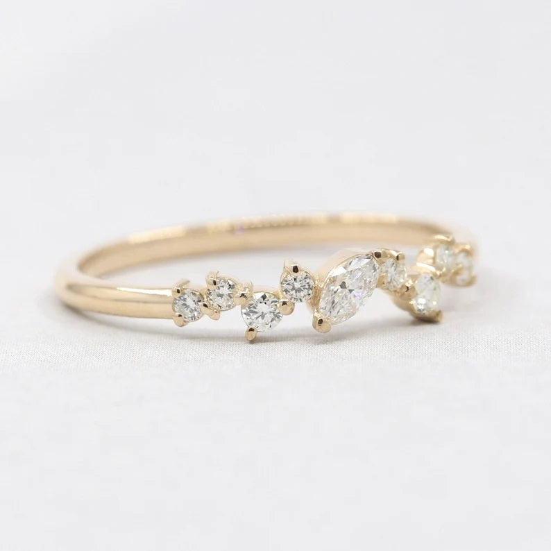 14K 0.21CT DIAMOND CLUSTER BAND