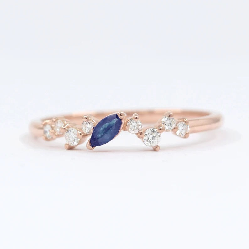 14K MARQUISE SAPPHIRE DIAMOND CLUSTER BAND