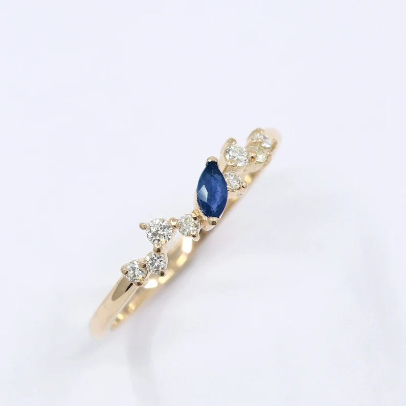 14K MARQUISE SAPPHIRE DIAMOND CLUSTER BAND