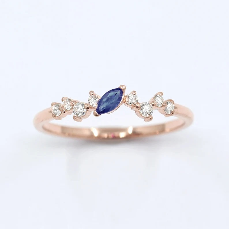 14K MARQUISE SAPPHIRE DIAMOND CLUSTER BAND