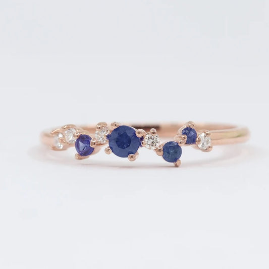 14K SAPPHIRE DIAMOND CLUSTER BAND