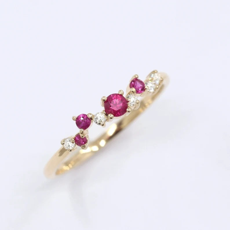 14K RUBY DIAMOND CLUSTER BAND