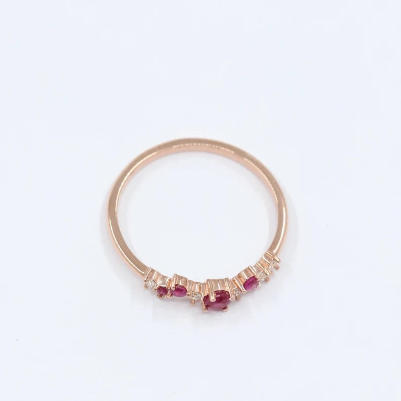 14K RUBY DIAMOND CLUSTER BAND