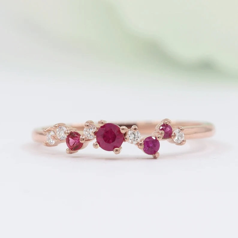 14K RUBY DIAMOND CLUSTER BAND