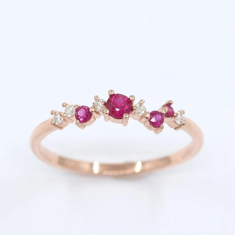 14K RUBY DIAMOND CLUSTER BAND