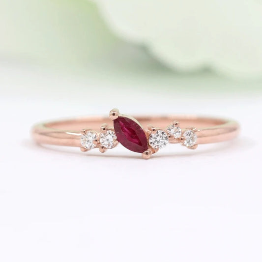 14K 1 MARQUISE RUBY DIAMOND CLUSTER BAND