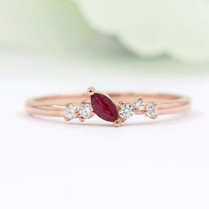 14K 1 MARQUISE RUBY DIAMOND CLUSTER BAND