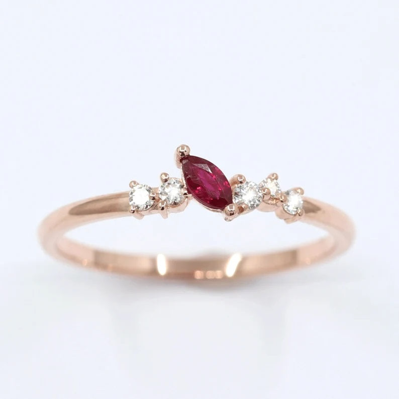 14K 1 MARQUISE RUBY DIAMOND CLUSTER BAND