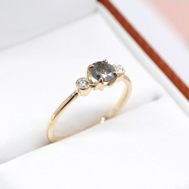 14K 0.62CT SALT AND PEPPER DIAMOND BEZEL RING