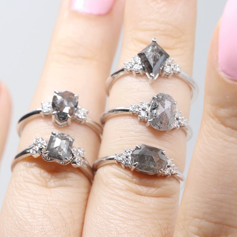14K 1.34CT SALT AND PEPPER DIAMOND CLUSTER RING