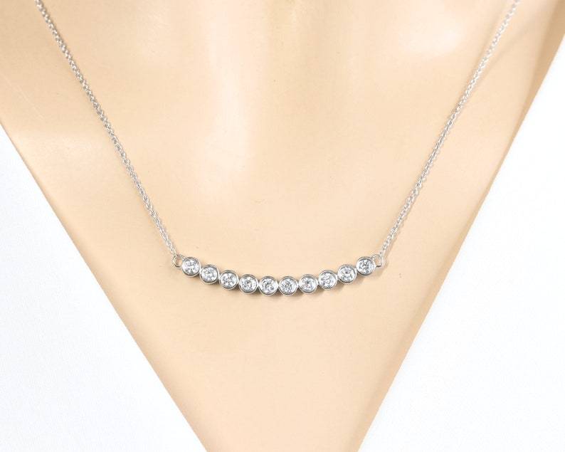 14K 0.60CT DIAMOND BEZEL CURVED BAR NECKLACE