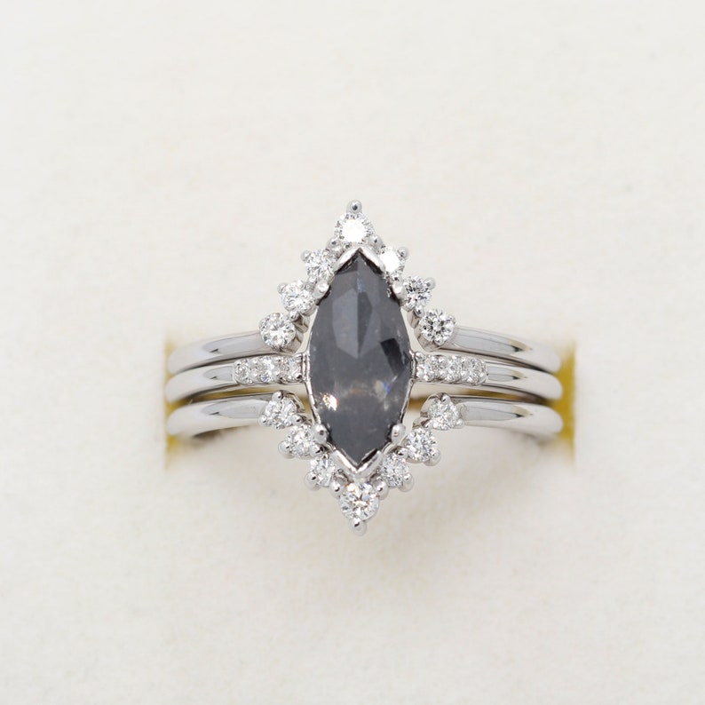14K 1.43CT SALT AND PEPPER RING DIAMOND V BAND 3 RING SET