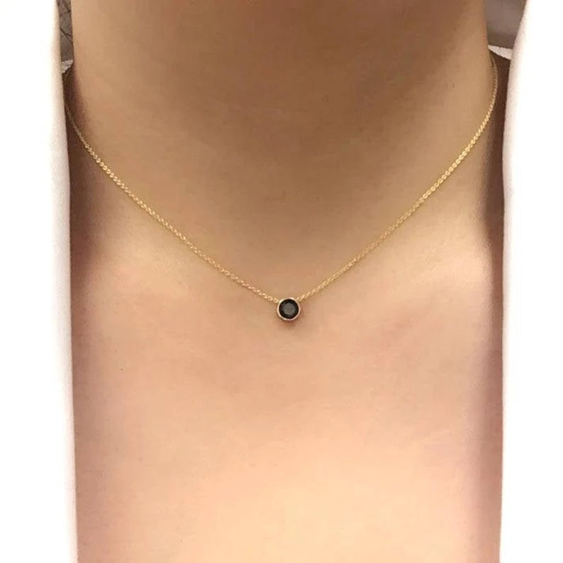 14K 0.50CT BLACK DIAMOND BEZEL NECKLACE