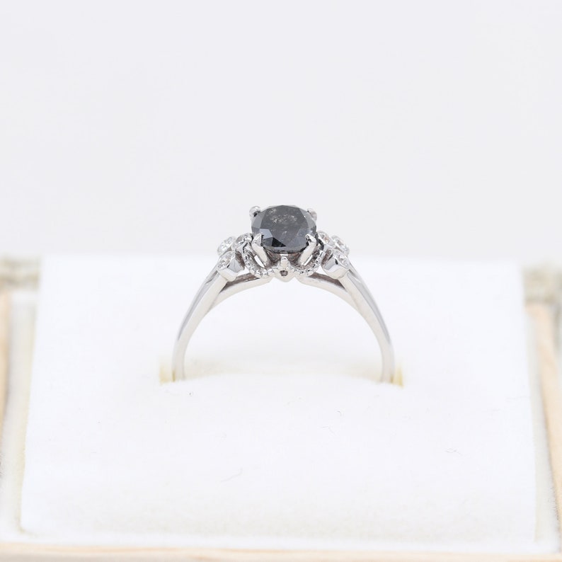 14K 0.93CT SALT AND PEPPER DIAMOND BEZEL CLUSTER RING