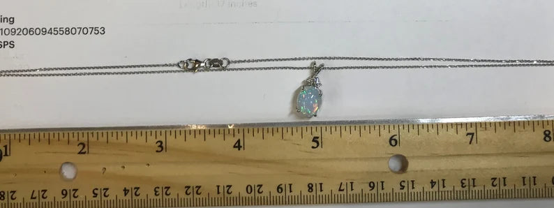 14K OVAL OPAL 3 DIAMOND NECKLACE