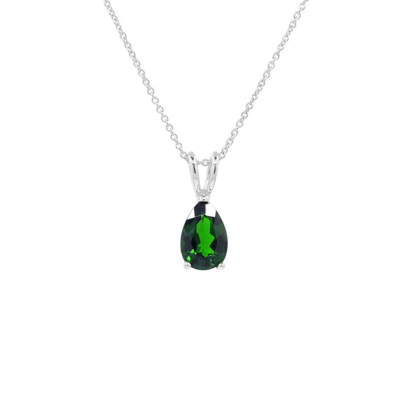 14K PEAR LAB EMERALD SOLITAIRE NECKLACE